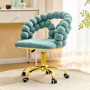 Chaise bureau velours ajustable, dossier bulle, base or, couleur teal