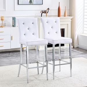 Ensemble 2 chaises bar vintage crocodile blanc, boucles cristal