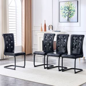 Ensemble 4 chaises salle à manger, cuir alligator noir