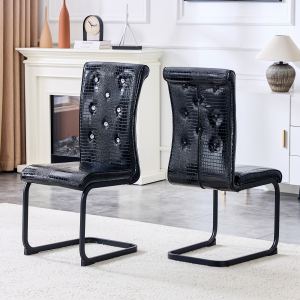 Ensemble 2 chaises salle à manger, cuir alligator noir