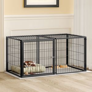 Cage chien 48po base noire avec toit moyen-grand