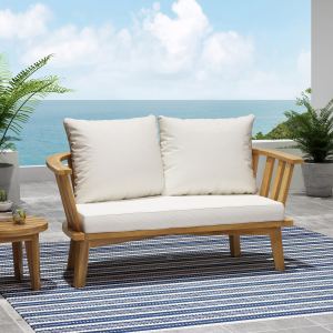 Causeuse bois teck blanc coussin 55.5"L