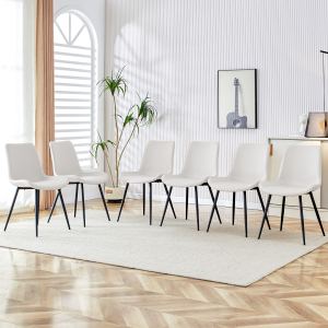 6 chaises salle à manger, cuir blanc, pieds métal noir, 0502