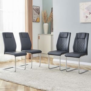 4 chaises salle à manger PU noir pieds métal moderne C-001