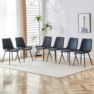 Chaise cuir noir pieds métal, lot de 6, modèle 0502