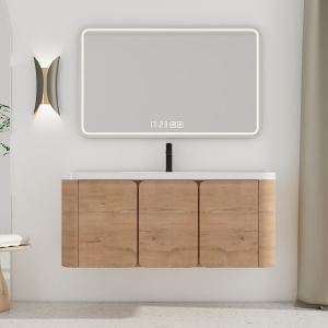 Vanité murale salle bain 48po lavabo résine 3 portes chêne
