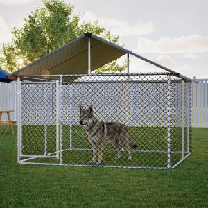 Enclos chien extérieur 7,5x7,5, robuste, toit métal, sécurisé