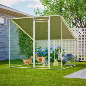 Poulailler métal 84x78,7x72,7" - Toit penché, bâche imperméable