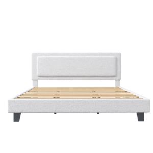 Lit King tête ajustable bois métal beige