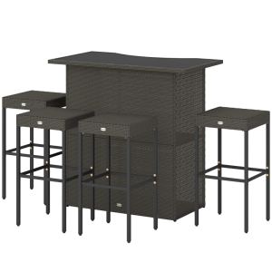 Ensemble bar rotin 5 pièces 4 tabourets