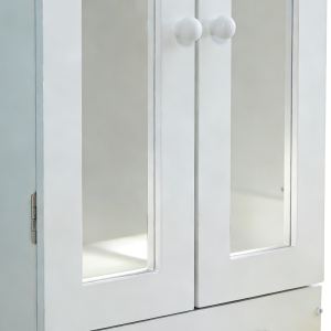 Armoire poupée bois miroir 18po, 6 cintres, rangement blanc, enfants 3+