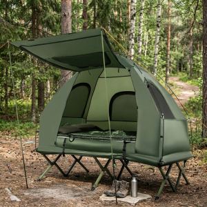 Tente cot camping pliable avec matelas air et sac