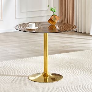 Table ronde verre 35" luxe marron base métal