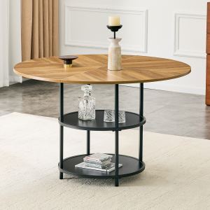 Table à dîner circulaire 47,3 po rangement double bois noir design