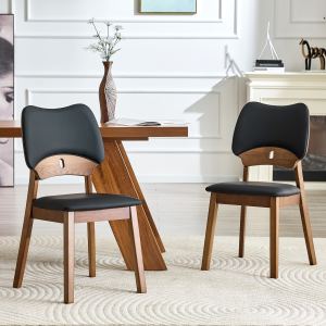 2 Chaises salle à manger noyer bois massif coussin PU noir