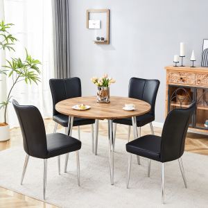 Table chaise ensemble extensible MDF grain bois pieds métal 4 chaises