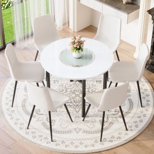Table ronde 42 po blanche 6 chaises PU