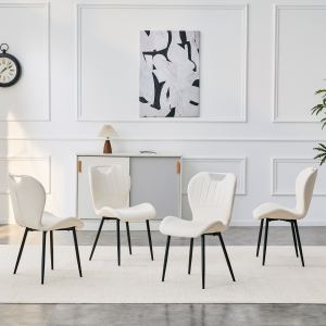 Ensemble 4 chaises blanc PU, cadre métal, coussin confort