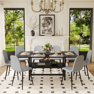 Table à manger 71x35,4po + 8 chaises, gris