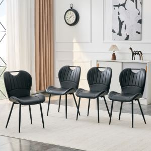 Ensemble 4 chaises salle à manger cuir noir cadre métal