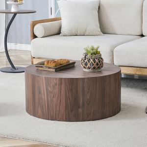 Table basse cylindrique noyer, 23,6po diam. x 11,8po, MDF