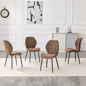 4 chaises salle à manger tissu brun/gris, pieds métal noir