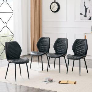 Ensemble 4 chaises capitonnées noir losange, pieds métal