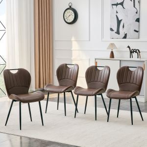 Ensemble 4 chaises cuir PU brun, cadre métal, pieds ajustables