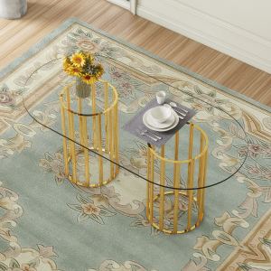 Table ovale verre trempé 71po or