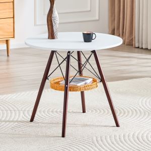 Table à manger circulaire 31,5", MDF blanc, bois noyer