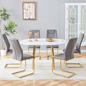 Set table chaises 6, table MDF extensible, chaises gris doré