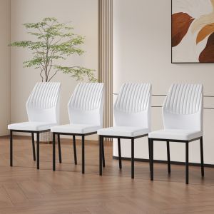 4 Chaises salle à manger PU blanc/noir, dossier ergonomique, 36,7 po, luxe léger