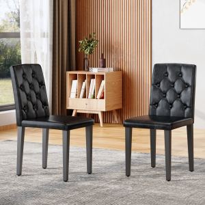 2 chaises salle à manger noir PU, dossier ergonomique, 35 po, pieds métal