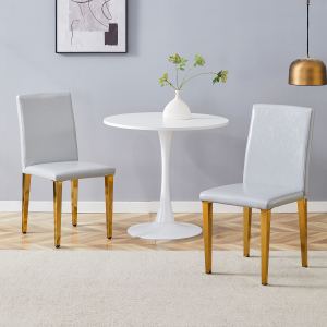 Ensemble 2 chaises gris clair PU dossier ergonomique pieds métal doré