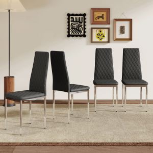 Chaises salle à manger 4 pièces noir PU pieds métal