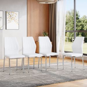 Ensemble 4 chaises salle à manger argent blanc 37po PU ergonomique