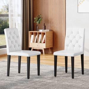 2 chaises de salle à manger blanc PU, dossier ergonomique, 35 po, pieds métal