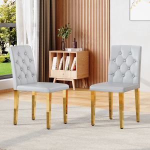 2 chaises salle à manger gris clair PU, dossier ergonomique, 35 po, pieds or