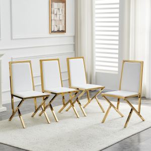 4 chaises salle manger or métal blanc PU, design ergonomique