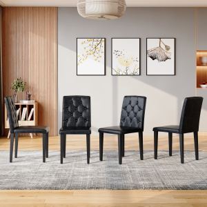 4 chaises salle manger PU noir W1151P295721, dossier, pattes métal
