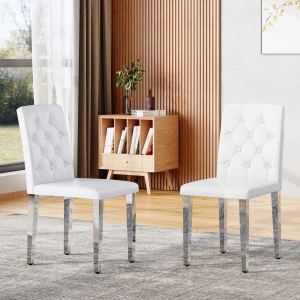Chaises salle à manger 2pc PU blanc dossier métal