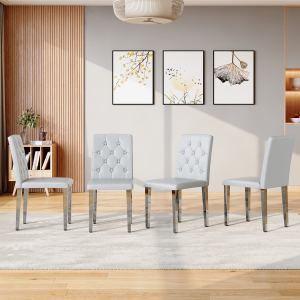4 chaises salle à manger gris PU, jambes métal