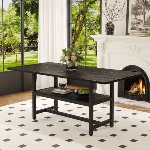 Table salle à manger 71x35,4po, base rangement, 4 plateaux MDF noir