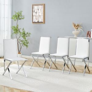 4 chaises salle à manger cadre métal gris PU blanc design ergonomique