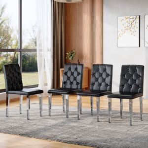 Chaises salle à manger 4pcs cuir noir, pieds argent W1151P29570