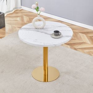 Table ronde marbre blanc 31.5po piédestal doré