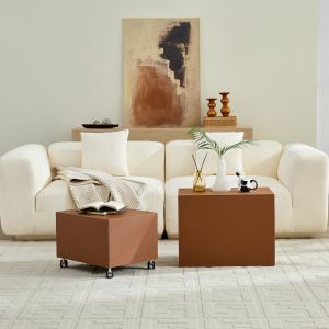 Table cuir sellier MDF brun moderne 2 formats