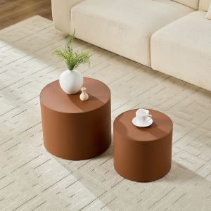 Table MDF cuir marron compact décor salon