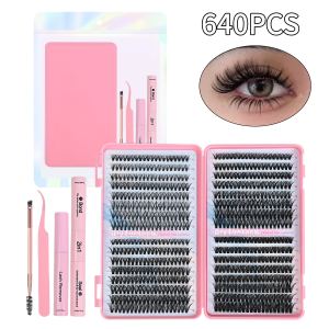 Lash Clusters 640 pcs, extensions cils 9-16mm, faux cils individuels