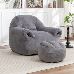 Pouf poire confortable soutien dos, fourrure synthétique, gris